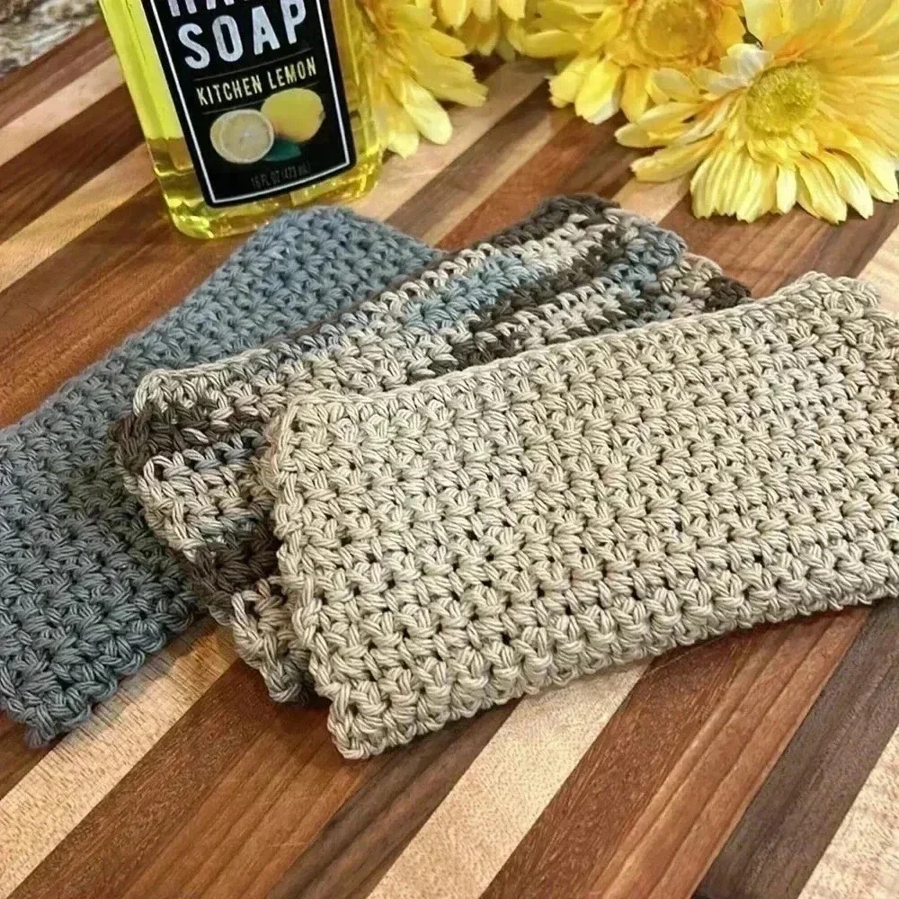 100% Cotton Handmade Washcloths - Set of 3